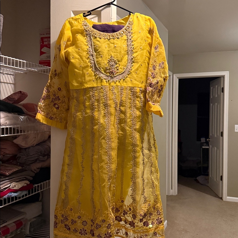 Yellow and Purple Embroidered indian wedding outfit